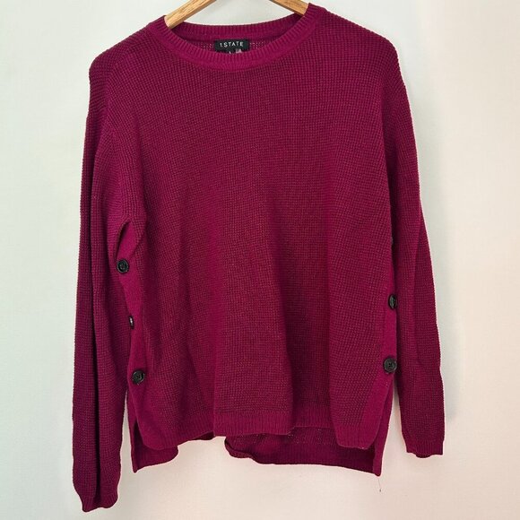 1. STATE Knitted Dark Fuchsia Sweater with Side Buttons - Large - Picture 2 of 6